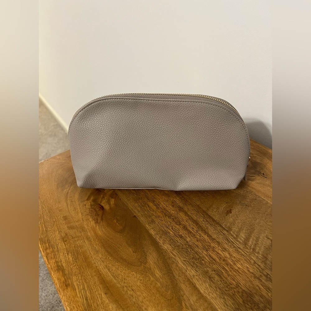 Gray Pebbled Leather Cosmetic Bag